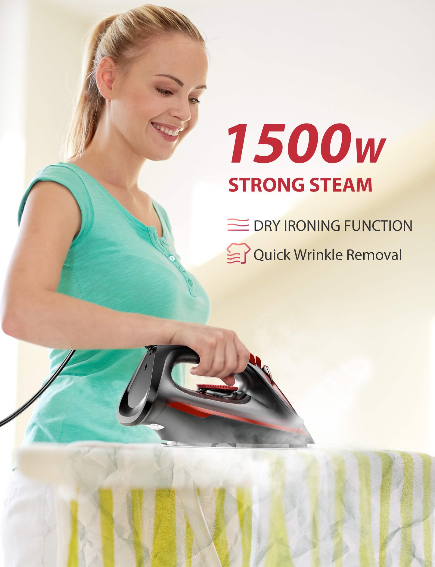 Sundu Red Steam Iron 1500W for Clothes