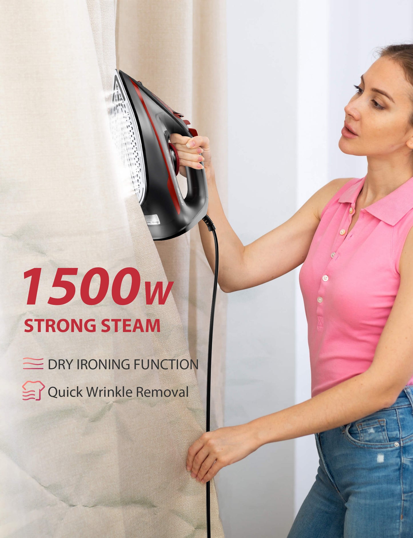 Sundu Red Steam Iron 1500W for Clothes