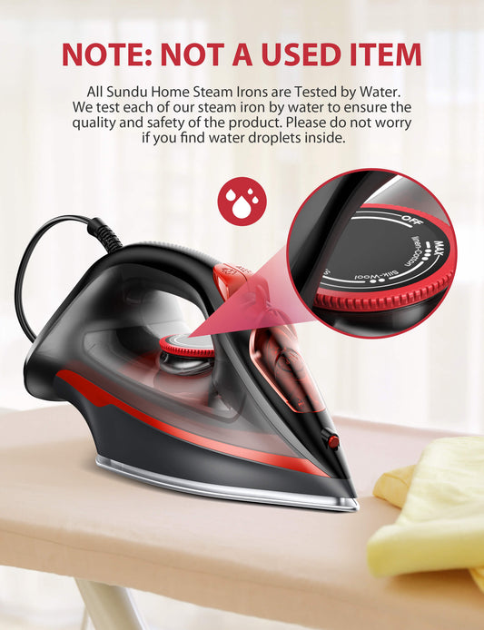 Sundu Red Steam Iron 1500W for Clothes
