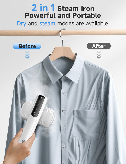 Steamer for Clothes, 2-in-1 Travel Steamer & Iron for Clothes, Portable Handheld Garment Steamer, 15s Fast Heat-up, 1200W, Large Ceramic Heat Panel, Quick Wrinkle Removal, Travel & Home Use
