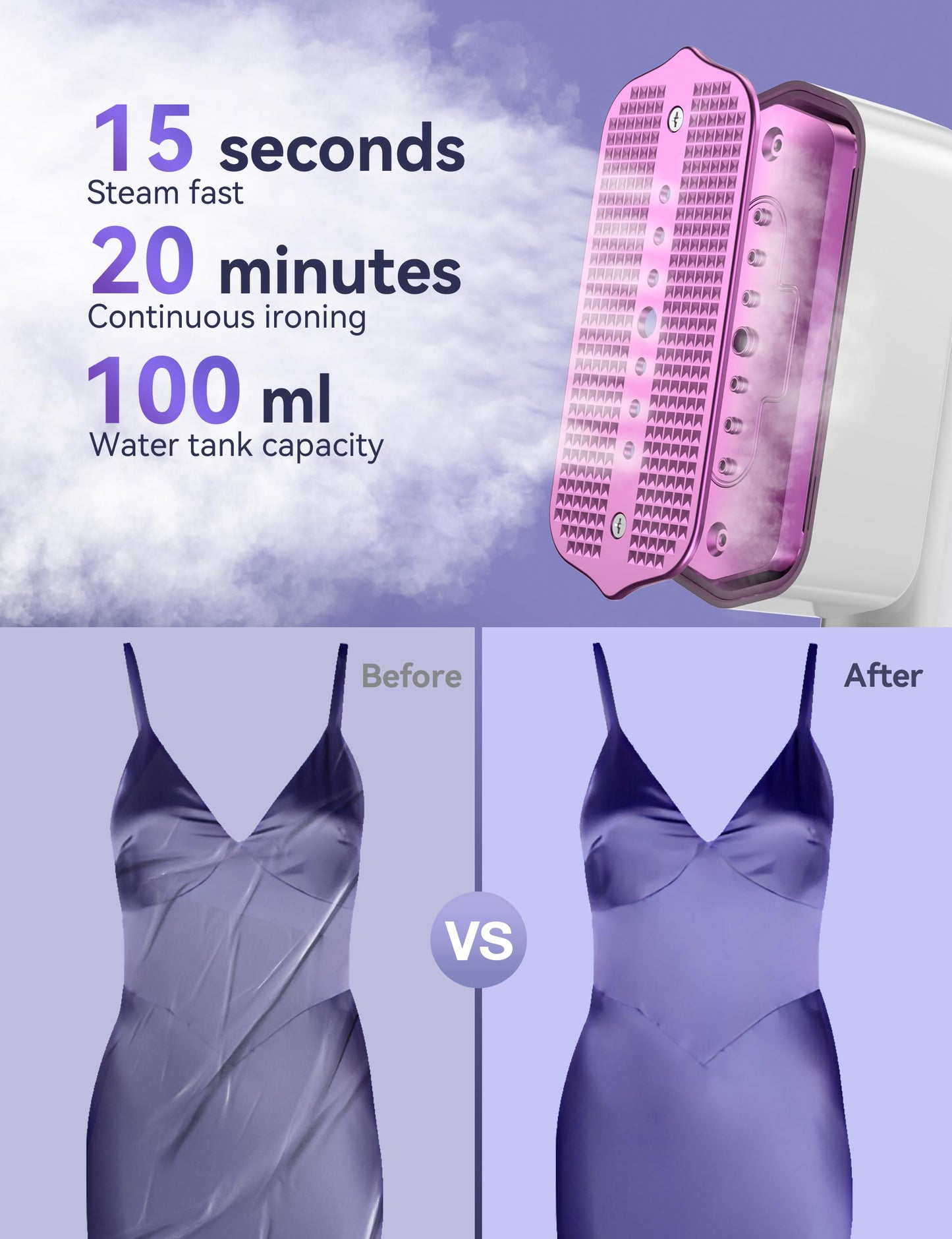 White Portable 2 In 1 Travel Handheld Garment Steamer for Clothes