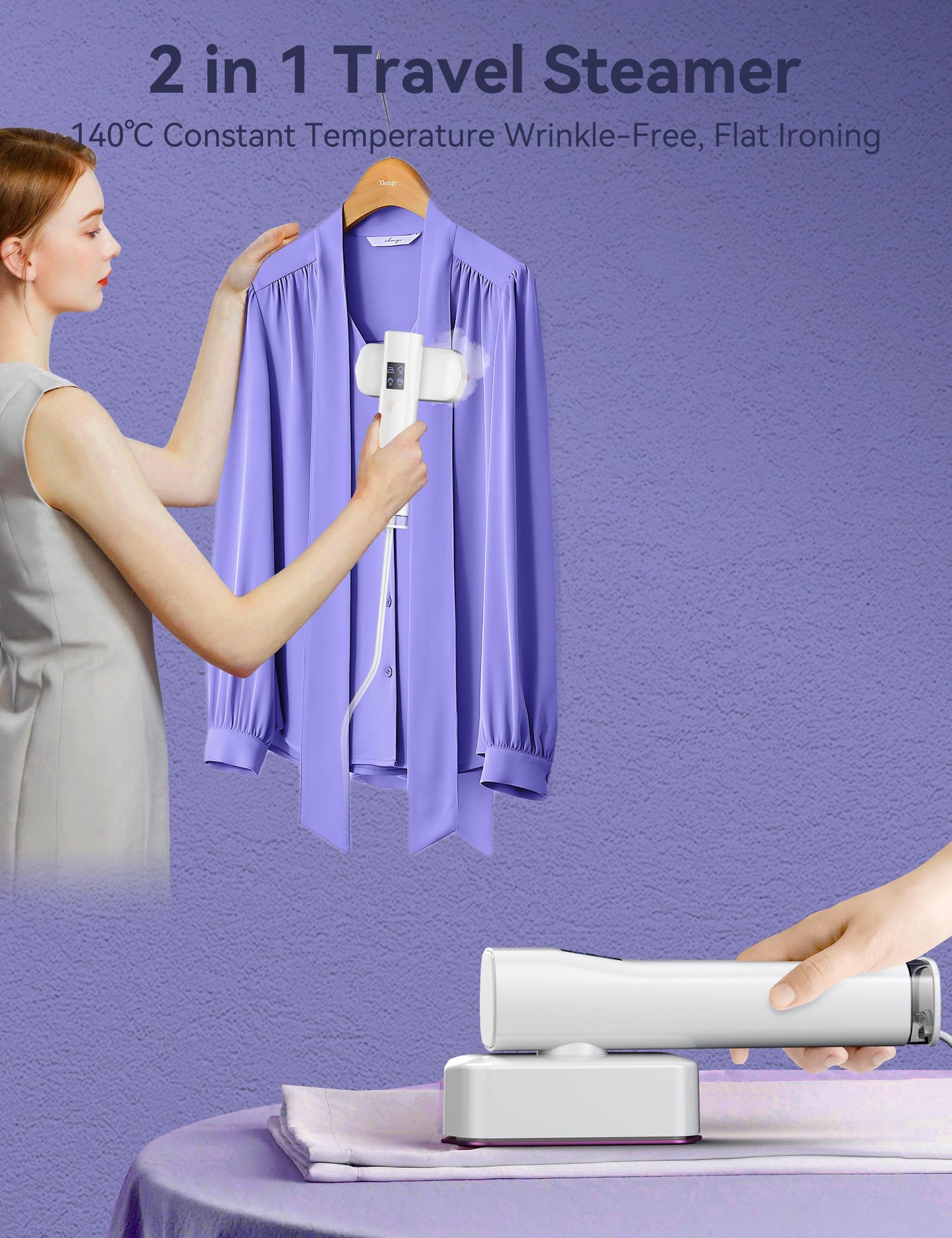 White Portable 2 In 1 Travel Handheld Garment Steamer for Clothes