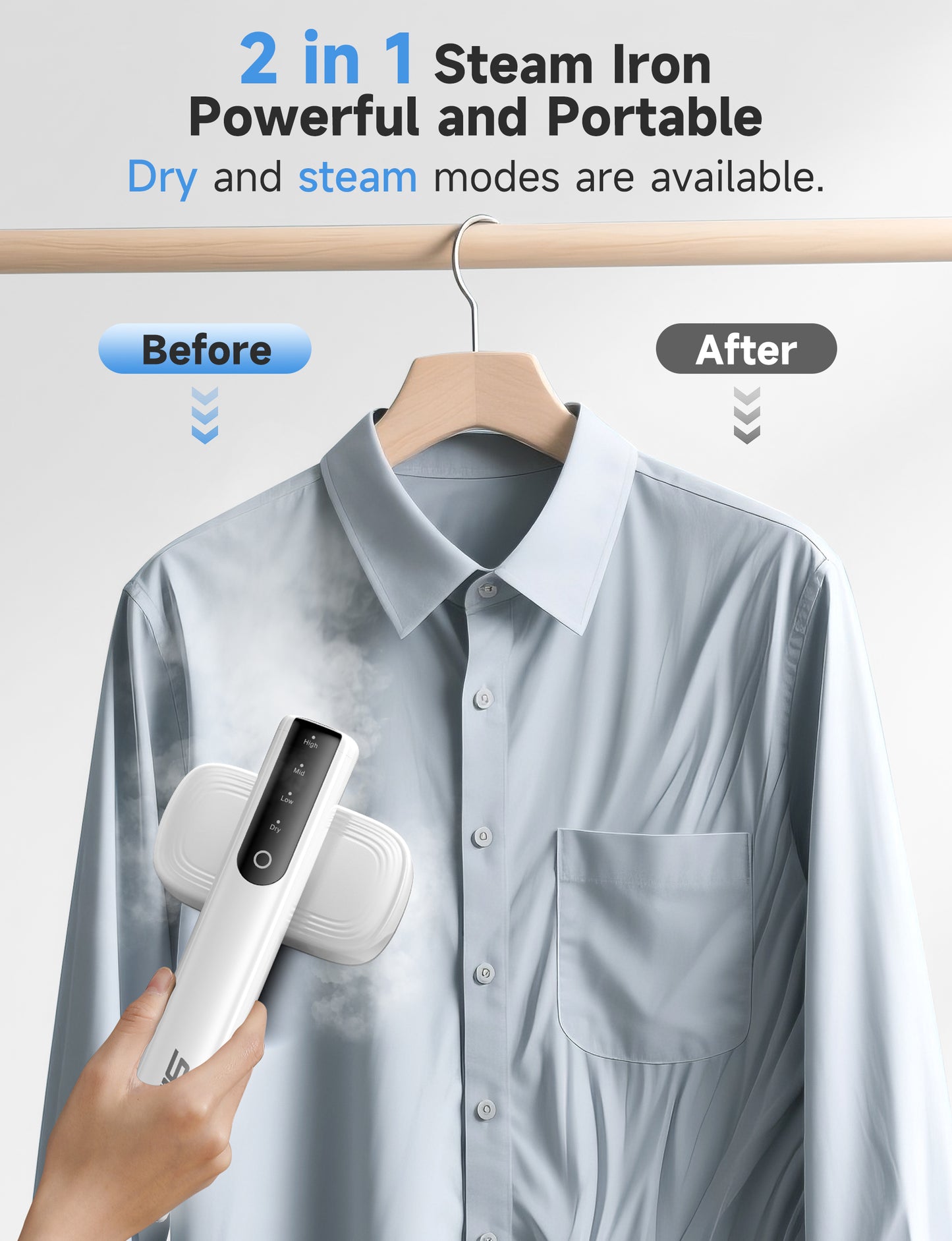 Steamer for Clothes, 2-in-1 Travel Steamer & Iron for Clothes, Portable Handheld Garment Steamer, 15s Fast Heat-up, 1200W, Large Ceramic Heat Panel, Quick Wrinkle Removal, Travel & Home Use